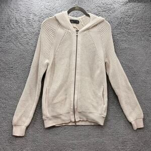 Vince Medium Ivory Knit Full Zip Hooded Cardigan 100% Cotton Stretchy Casual